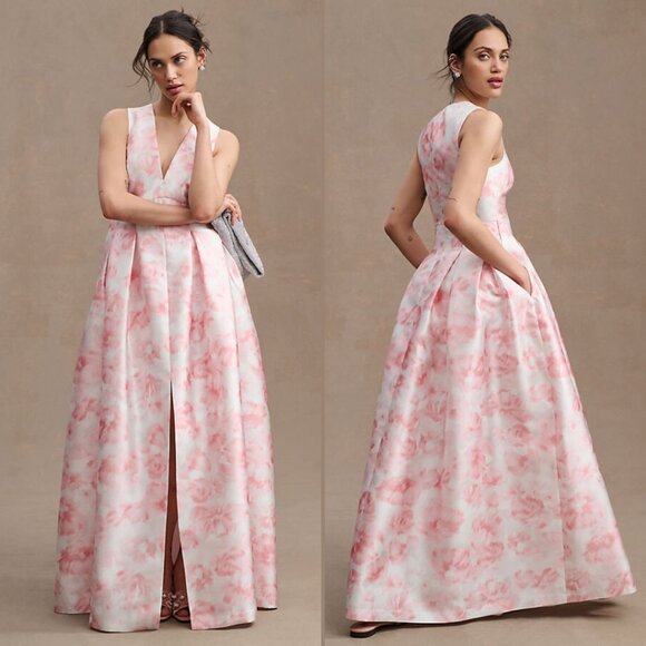 Sachin & Babi Womens Size 0 Pink White Floral Watercolor Brooke Gown Maxi Dress - Picture 1 of 5